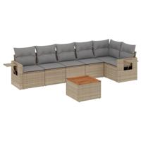 7-delige Loungeset met kussens poly rattan beige - thumbnail