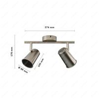 Riga LED plafondlamp - 2 spots - GU10 - Draaibaar en Kantelbaar - 8 Watt 690 Lumen - 4000K neutraal wit - Dimbaar - Plafondspot - Voor binnen - RVS - thumbnail