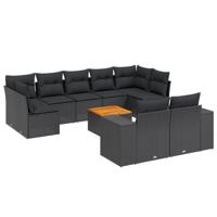 10-delige Loungeset met kussens poly rattan zwart - thumbnail