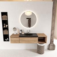 MONDIAZ BUKLA 160cm badmeubel met open module 40 rechts kleur Washed Oak met 2 lades. Wastafel CLOUD midden 1 kraangat kleur Urban. - thumbnail