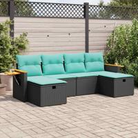 6-delige Loungeset met kussens poly rattan zwart - thumbnail
