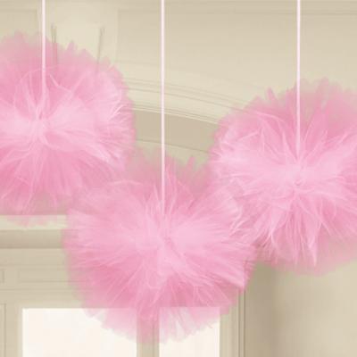 Amscan Decoratie tule pompom roze 30 cm set van 3 | 27 stuks