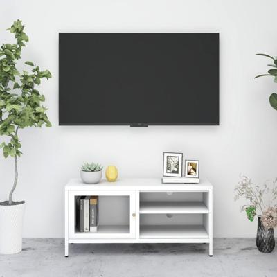 Tv-meubel 90x30x44 cm staal en glas wit
