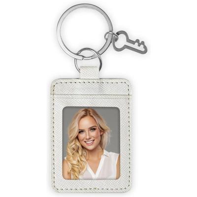 Zep foto sleutelhanger wit leer look 3,5x4,5 cm