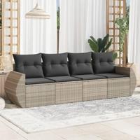 4-delige Loungeset met kussens poly rattan lichtgrijs - thumbnail