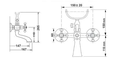 Badmengkraan Sapho Antea met Handdouche 2-knop 11 cm Brons