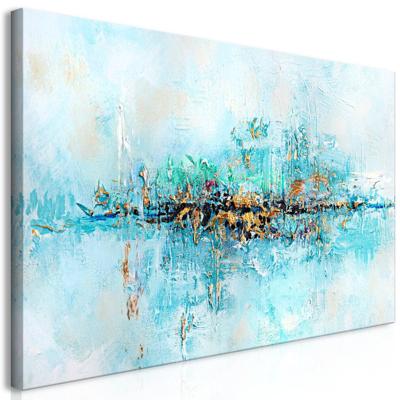 Schilderij - Lagoon , abstract blauw, print op echt Italiaans canvas, voor woonkamer en slaapkamer, eyecatcher aan de wand
