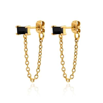 LGT JWLS Dames Oorbellen - Goudkleurig Roestvrij Staal met Zwarte Zirkonia, Knop en Ketting LGT JWLS Dames Oorbellen - Goudkleurig Roestvrij Staal met Zwarte Zirkonia, Knop en Ketting