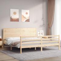 Bedframe met hoofdbord massief hout 200x200 cm - thumbnail