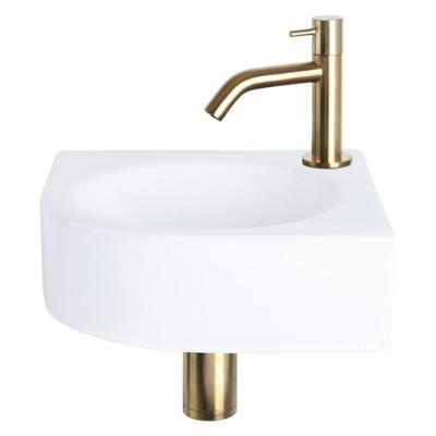 Fonteinset Differnz Cleo 30x30x10 cm Keramiek Wit Met Kraan Gebogen Mat Goud