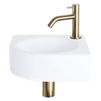 Fonteinset Differnz Cleo 30x30x10 cm Keramiek Wit Met Kraan Gebogen Mat Goud - thumbnail