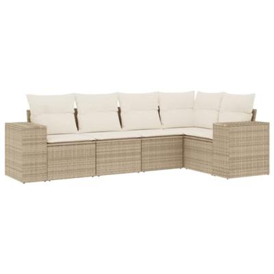 5-delige Loungeset met kussens poly rattan beige