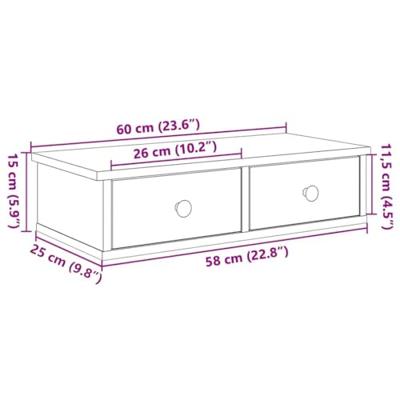 Wandschap met lades 60x25x15 cm bewerkt hout gerookt eikenkleur