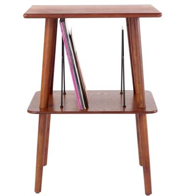 Crosley Manchester tafeltje paprika voor platenspeler en platen 50 albums