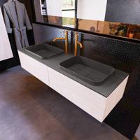 Badkamermeubelset Mondiaz Erin 150 cm met 2 Lades met RIDGE Wastafel Dubbel Dark grey met 2 kraangaten Greeploos Mat Underlayment - thumbnail