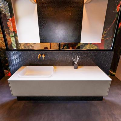 Badkamermeubelset Mondiaz Erin 150 cm met 1 Lade met RIDGE Wastafel Links Talc Zonder Kraangaten Greeploos Mat Smoke