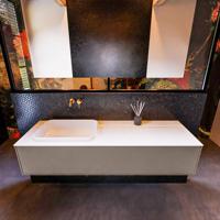 Badkamermeubelset Mondiaz Erin 150 cm met 1 Lade met RIDGE Wastafel Links Talc Zonder Kraangaten Greeploos Mat Smoke - thumbnail