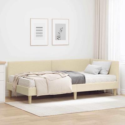 Hoekbedframe met Matras Anders met hoofdeinde 2 pcs Crème Stof
