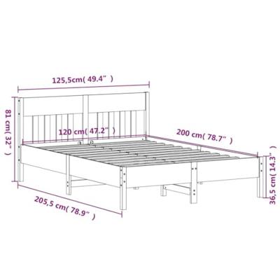 Bedframe met hoofdbord massief grenenhout 120x200 cm - thumbnail