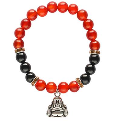 Edelsteen Armband Carneool/ Onyx met Happy Boeddha Bedel (Elastisch) Edelsteen Armband Carneool/ Onyx met Happy Boeddha Bedel (Elastisch)