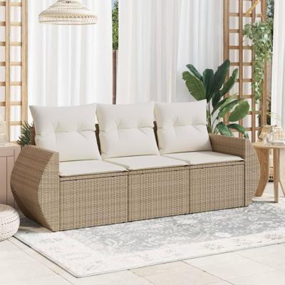 3-delige Loungeset met kussens poly rattan beige 3-delige Loungeset met kussens poly rattan beige