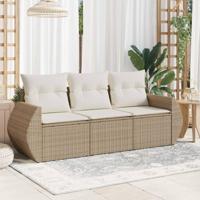 3-delige Loungeset met kussens poly rattan beige - thumbnail