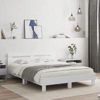 Bedframe met hoofdbord bewerkt hout wit 140x200 cm - thumbnail