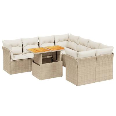 9-delige Loungeset met kussens poly rattan beige