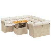 9-delige Loungeset met kussens poly rattan beige - thumbnail
