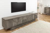 Massief houten TV Lowboard ART DECO 200cm Grijs Gerookt Mangohout 3D Front - 45481 - thumbnail