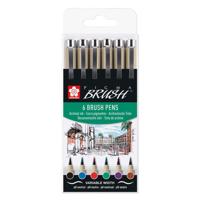 Brushpen Sakura Pigma Brush set à 6 stuks zwart - thumbnail