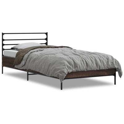 Bedframe bewerkt hout metaal bruin eikenkleur 150x200 cm - thumbnail