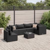 7-delige Loungeset met kussens poly rattan zwart - thumbnail