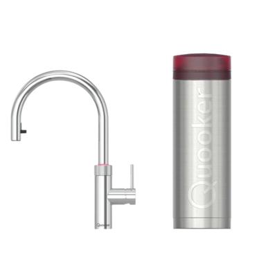 Quooker Flex Round Keukenkraan Set - Kokend Warm- en Koud Water - Uittrekbare Slang - Chroom - met COMBI+ Reservoir