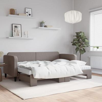 Slaapbank met onderschuifbed en matrassen 80x200 cm stof taupe