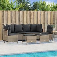 5-delige Loungeset met kussens poly rattan lichtgrijs - thumbnail