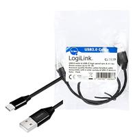USB 2.0 aansluitkabel, USB (type A) naar USB (type C) zwart, 0,3 m - thumbnail