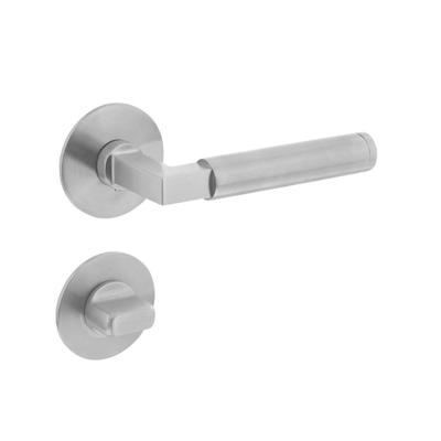 Deurkruk Baustil vastdraaibaar geveerd op ronde magneet rozet met WC8mm RVS