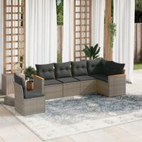 6-delige Loungeset met kussens poly rattan grijs - thumbnail