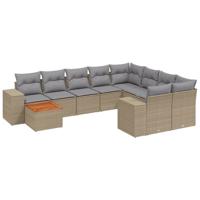 10-delige Loungeset met kussens poly rattan beige - thumbnail