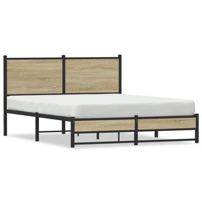 Bedframe met hoofdbord metaal sonoma eikenkleurig 150x200 cm