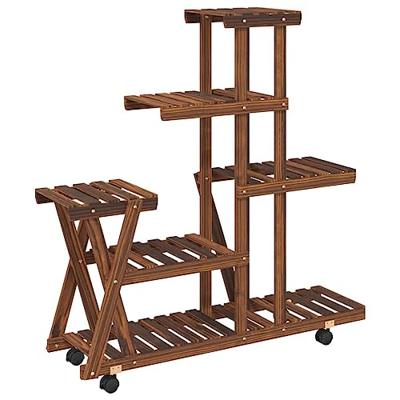 VidaXL Plantenstandaard met wielen 95x25x101 cm massief vurenhout