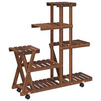 VidaXL Plantenstandaard met wielen 95x25x101 cm massief vurenhout - thumbnail