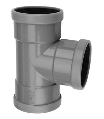 Wavin PVC T-stuk 88° Grijs 110 mm - Eenvoudige Manchetverbinding voor Binnen- & Buitengebruik
