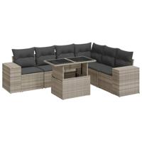 7-delige Loungeset met kussens poly rattan lichtgrijs - thumbnail