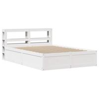 Bedframe met hoofdbord massief grenenhout wit 140x190 cm - thumbnail