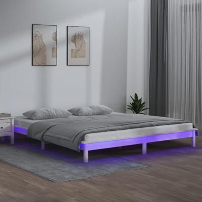Bedframe LED massief hout wit 120x190 cm