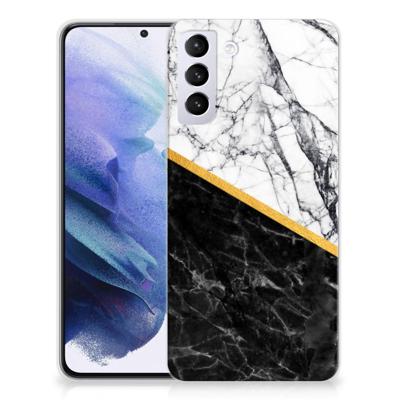 Samsung Galaxy S21 Plus | TPU | Siliconen hoesje | Marmer Wit Zwart - Origineel Cadeau Man