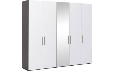 Goossens Kledingkast Easy Storage Ddk, Kledingkast 253 cm breed, 220 cm hoog, 4x glas draaideur en 1x spiegel draaideur midden