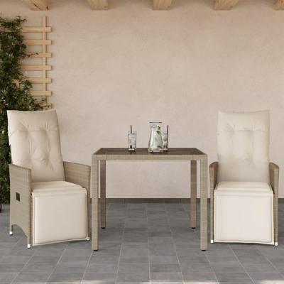 3-delige Bistroset met kussens poly rattan beige 3-delige Bistroset met kussens poly rattan beige